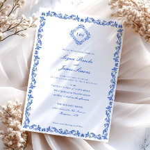 Elegant Blue Chinoiserie bröllopsinbjudan