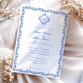 Elegant Blue Chinoiserie bröllopsinbjudan Inbjudningar