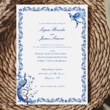 Elegant Blue Chinoiserie bröllopsinbjudan