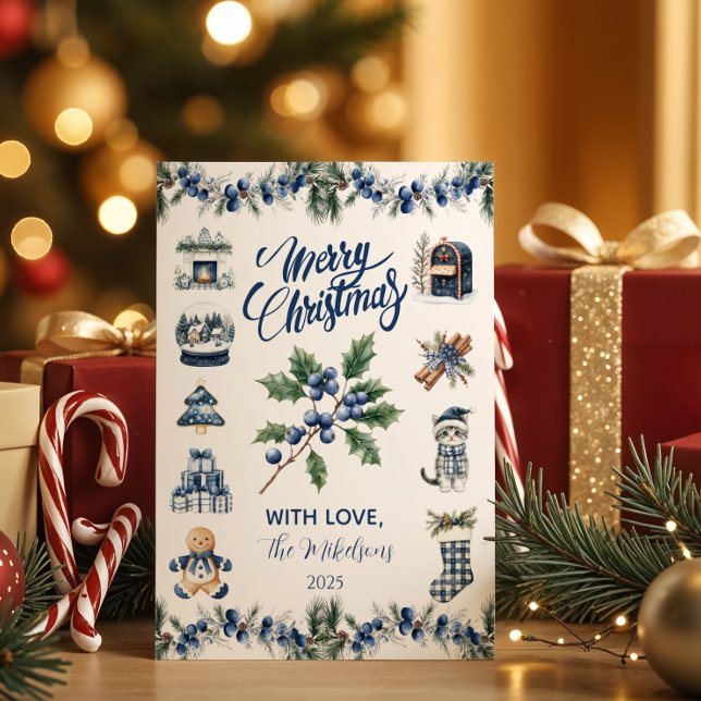 Elegant Blue Chinoiserie Christmas Julkort (Skapare uppladdad)