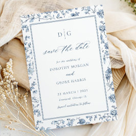 Elegant Blue Chinoiserie Flat Save The Date Card Spara Datumet