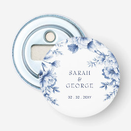 Elegant Blue Chinoiserie Floral Botanical Wedding Flasköppnare