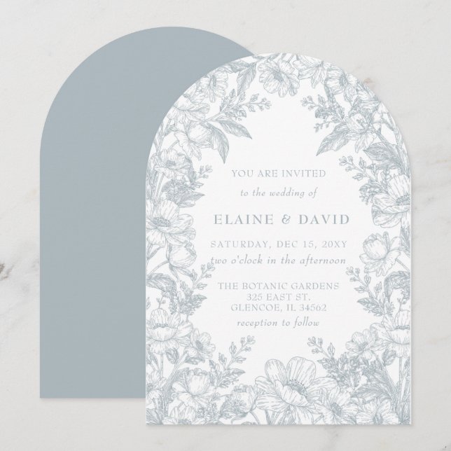 Elegant Blue Chinoiserie Floral Botanical Wedding Inbjudningar (Fram/baksida)