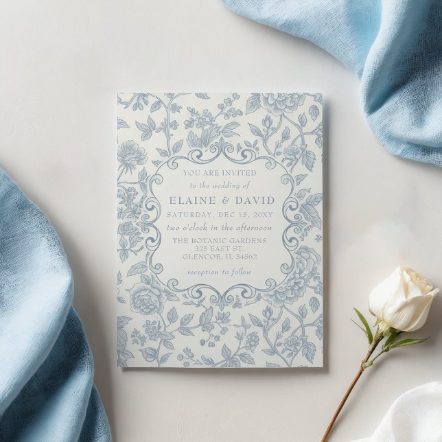 Elegant Blue Chinoiserie Floral Botanical Wedding Inbjudningar (Skapare uppladdad)