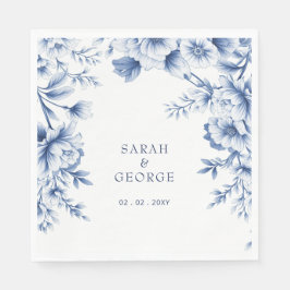 Elegant Blue Chinoiserie Floral Botanical Wedding Pappersservett