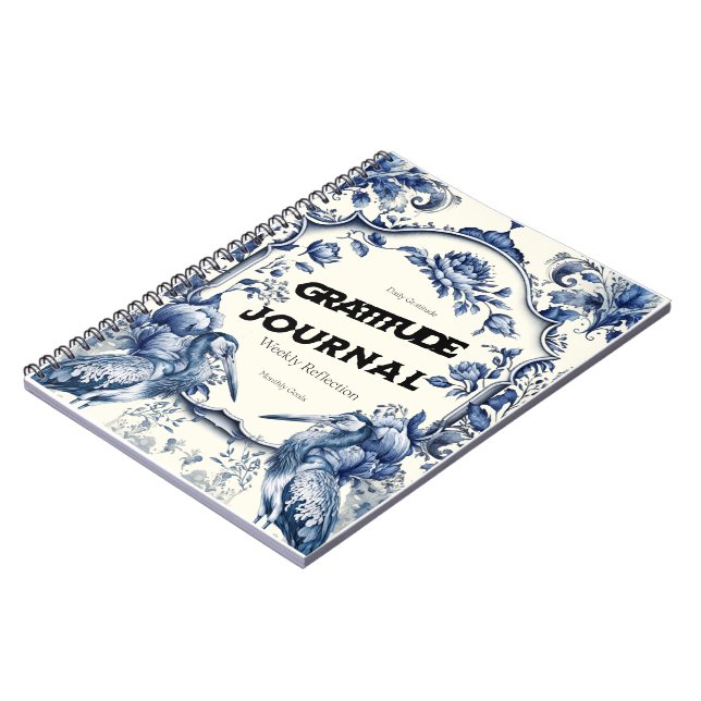 Elegant Blue Chinoiserie Gratitude Journal Cover Anteckningsbok (Vänstra Sidan)