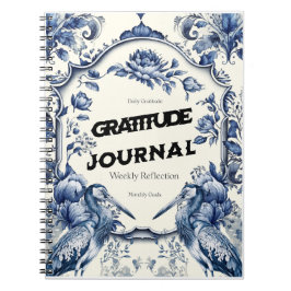 Elegant Blue Chinoiserie Gratitude Journal Cover Anteckningsbok
