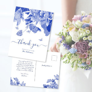 Elegant Blue Chinoiserie Möhippa Tack Vykort
