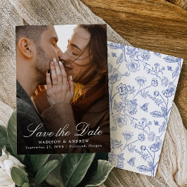 Elegant Blue Chinoiserie Photo Wedding Spara Datumet