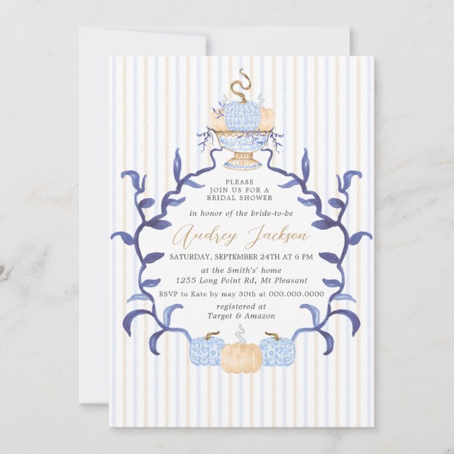 Elegant Blue Chinoiserie Pumpkin Bridal Shower Inbjudningar (Framsida)