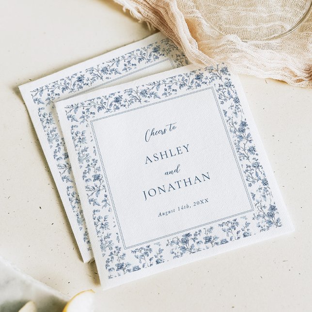Elegant Blue Chinoiserie Wedding Pappersservett (Skapare uppladdad)
