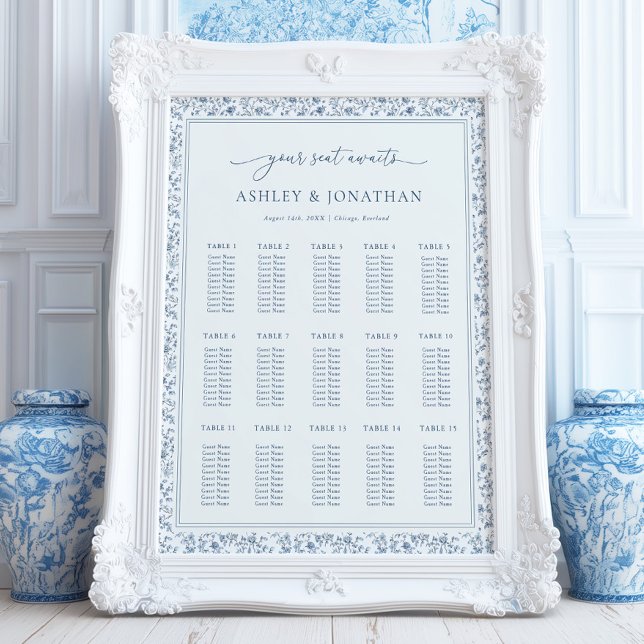 Elegant Blue Chinoiserie Wedding Seating Chart Poster (Skapare uppladdad)