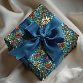Elegant blue christmas coquette bow stained glass presentpapper