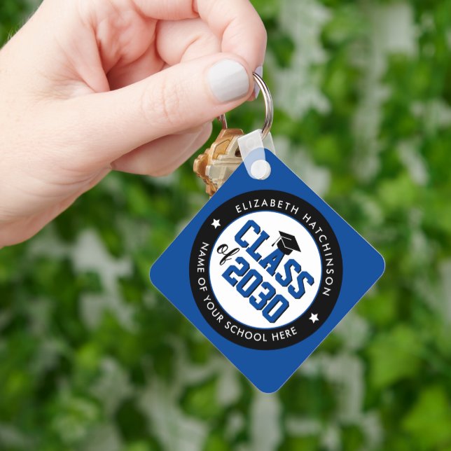 Elegant Blue Class of 2023 Student Studenten Nyckelring (Hand)