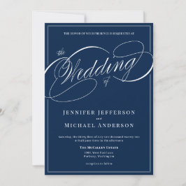 Elegant Blue Classic Calligraphy Bröllop Inbjudningar