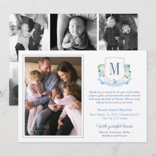 Elegant Blue Coastal Monogram 6 Foton Baby Birth Meddelande
