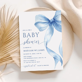 Elegant Blue Coquette Bow Baby Shower Inbjudningar
