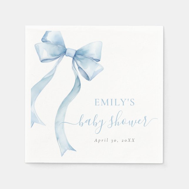 Elegant Blue Coquette Bow Boy Baby Shower Pappersservett (Framsidan)