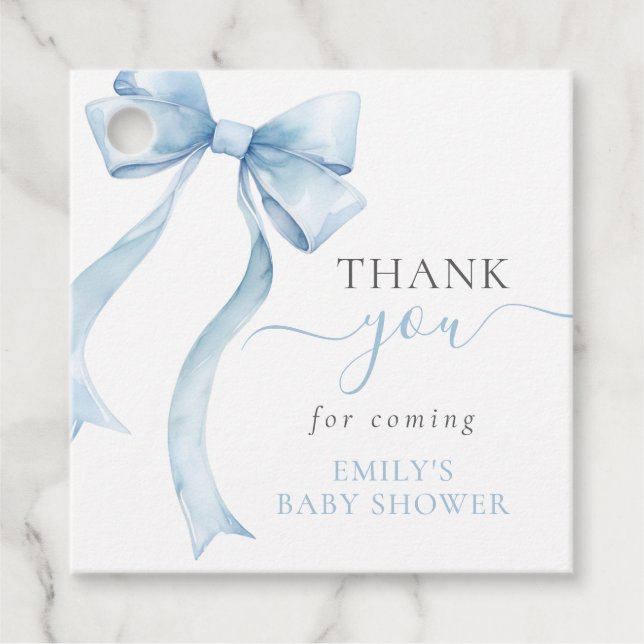 Elegant Blue Coquette Bow Boy Shower Gåvor Etiketter (Framsida)