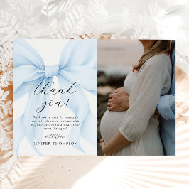 Elegant Blue Coquette Bow Girl Baby Shower Photo Tack Kort
