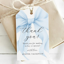 Elegant Blue Coquette Bow Girl Baby Shower Presentetikett