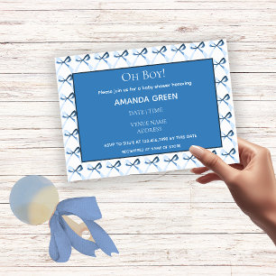 Elegant Blue Coquette Bows Boy Shower Inbjudningar