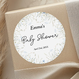 Elegant Blue Cornblomma Wildblomma Baby Shower Runt Klistermärke