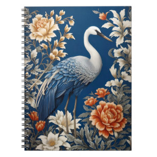 Elegant Blue Crane William Morris Inspired Anteckningsbok
