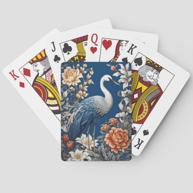 Elegant Blue Crane William Morris Inspired Casinokort (Baksidan)
