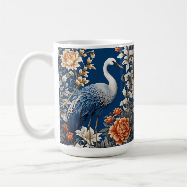 Elegant Blue Crane William Morris Inspired Kaffemugg (Vänster)