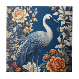 Elegant Blue Crane William Morris Inspired Kakelplatta