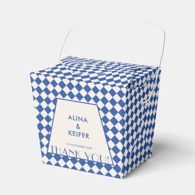 Elegant Blue & Cream Checkated Bröllop Presentaskar (Framsidan Sidan)