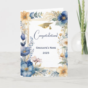Elegant Blue Cream Flowers Personlig Studenten Kort