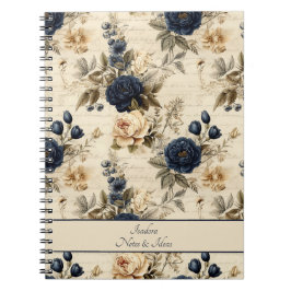 Elegant Blue Cream Ro Blommönster Anteckningsbok