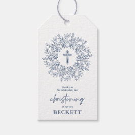 Elegant Blue Cross Boy Christening Favor Presentetikett
