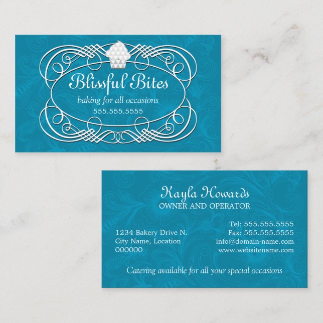 Elegant Blue Cupkaka Bakery Visitkort (Fram/baksida)