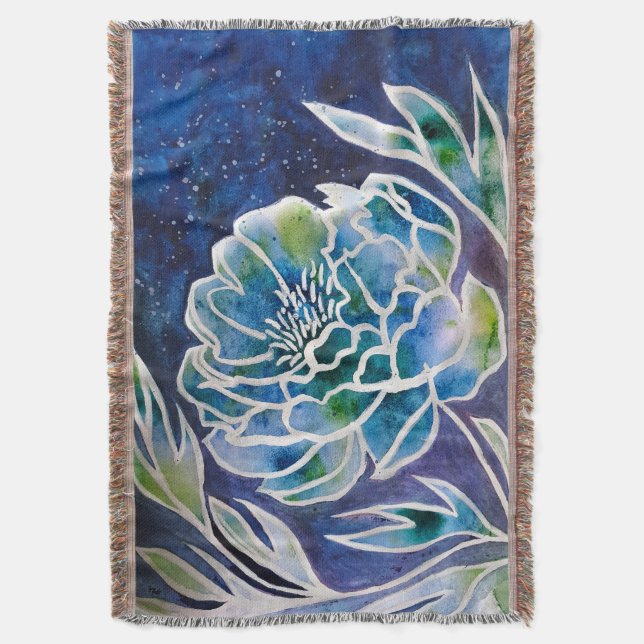 Elegant Blue Dahlia Navy Teal Blommigt Watercolor Filt (Framsidan Vertikal)