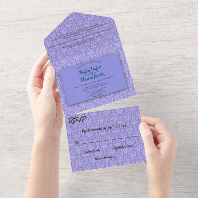 Elegant Blue Damask Classy Decorative Bröllop (Avrivbar del)