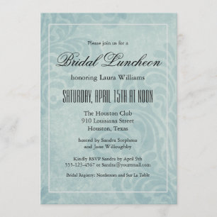 Elegant Blue Damask Möhippa Luncheon Inbjudningar