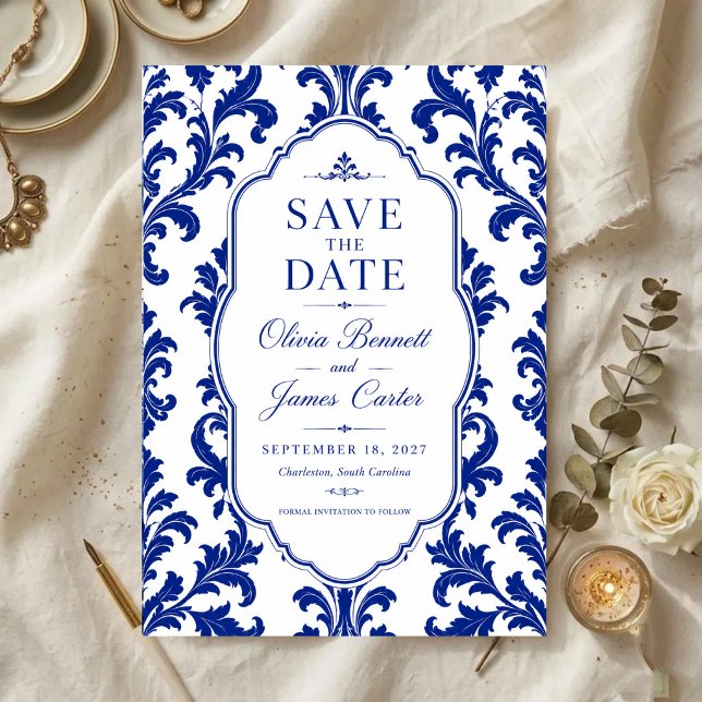 Elegant Blue Damask  Spara Datumet (Skapare uppladdad)