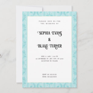 Elegant Blue Damask Traditional White Bröllop Inbjudningar