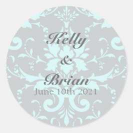 Elegant Blue Damask Wedand Stickers Runt Klistermärke
