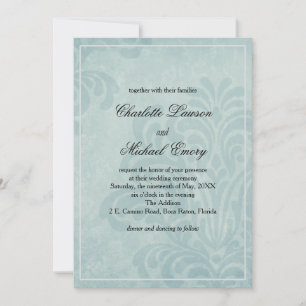Elegant Blue Damask Wedding Inbjudningar