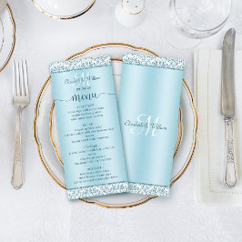 Elegant Blue Damask Wedding Menu Meny
