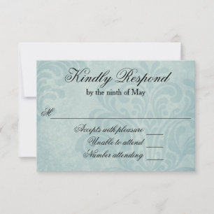 Elegant Blue Damask Wedlings OSA Kort