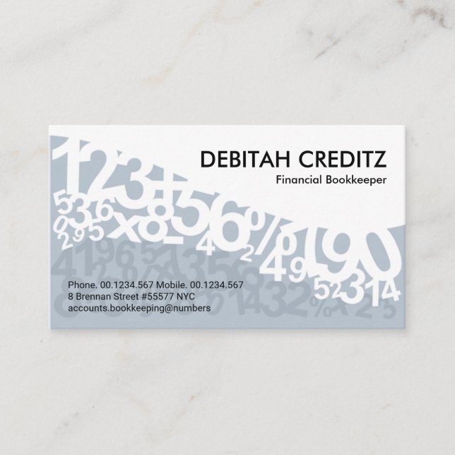 Elegant Blue Dancing Numbers Bookkeeper Visitkort (Framsida)