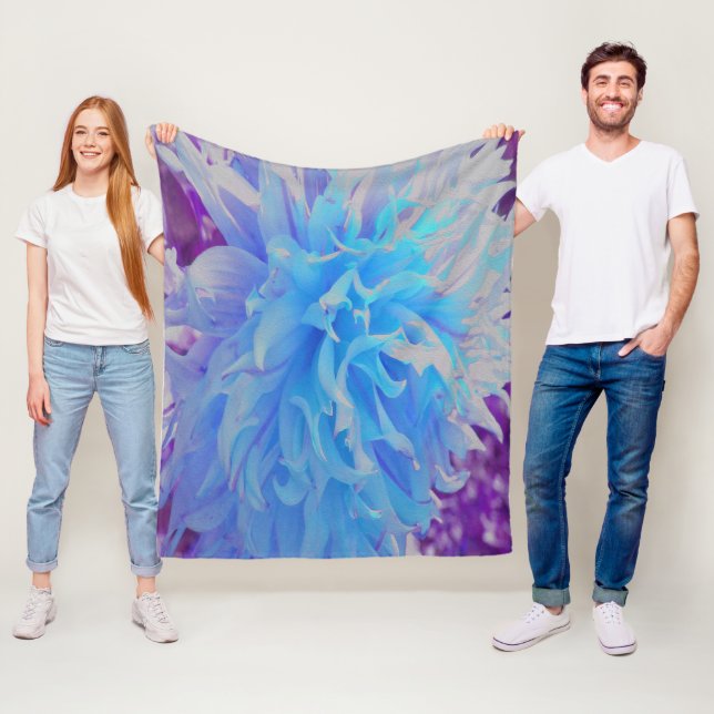 Elegant Blue Decorative Dahlia Flower Fleecefilt (På plats)