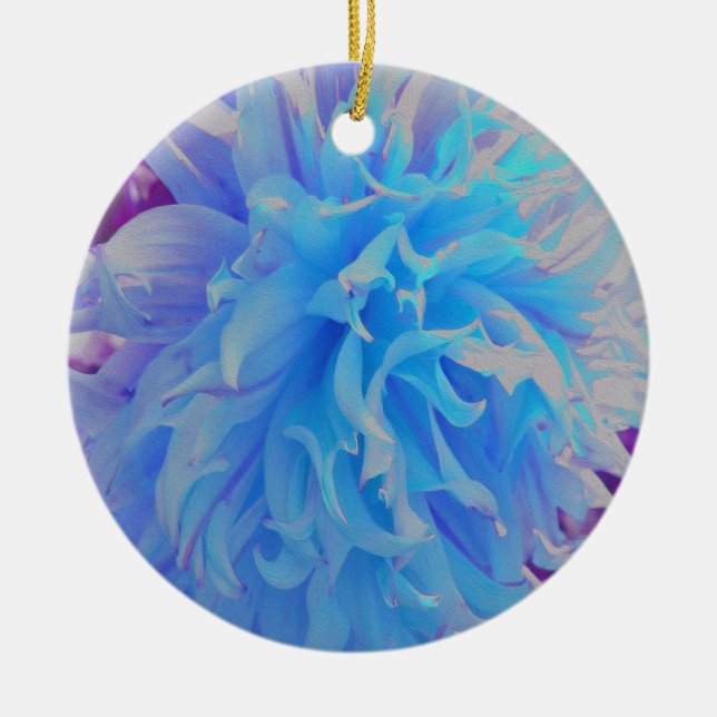 Elegant Blue Decorative Dahlia Flower Julgransprydnad Keramik (Framsidan)