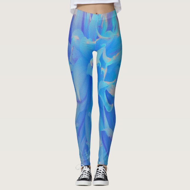 Elegant Blue Decorative Dahlia Flower Leggings (Framsida)