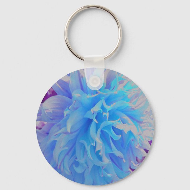 Elegant Blue Decorative Dahlia Flower Nyckelring (Framsida)